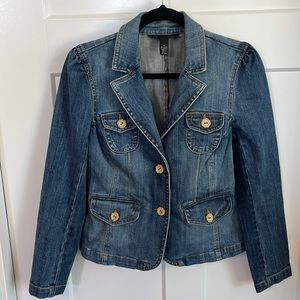 INC jean blazer jacket with decorative buttons